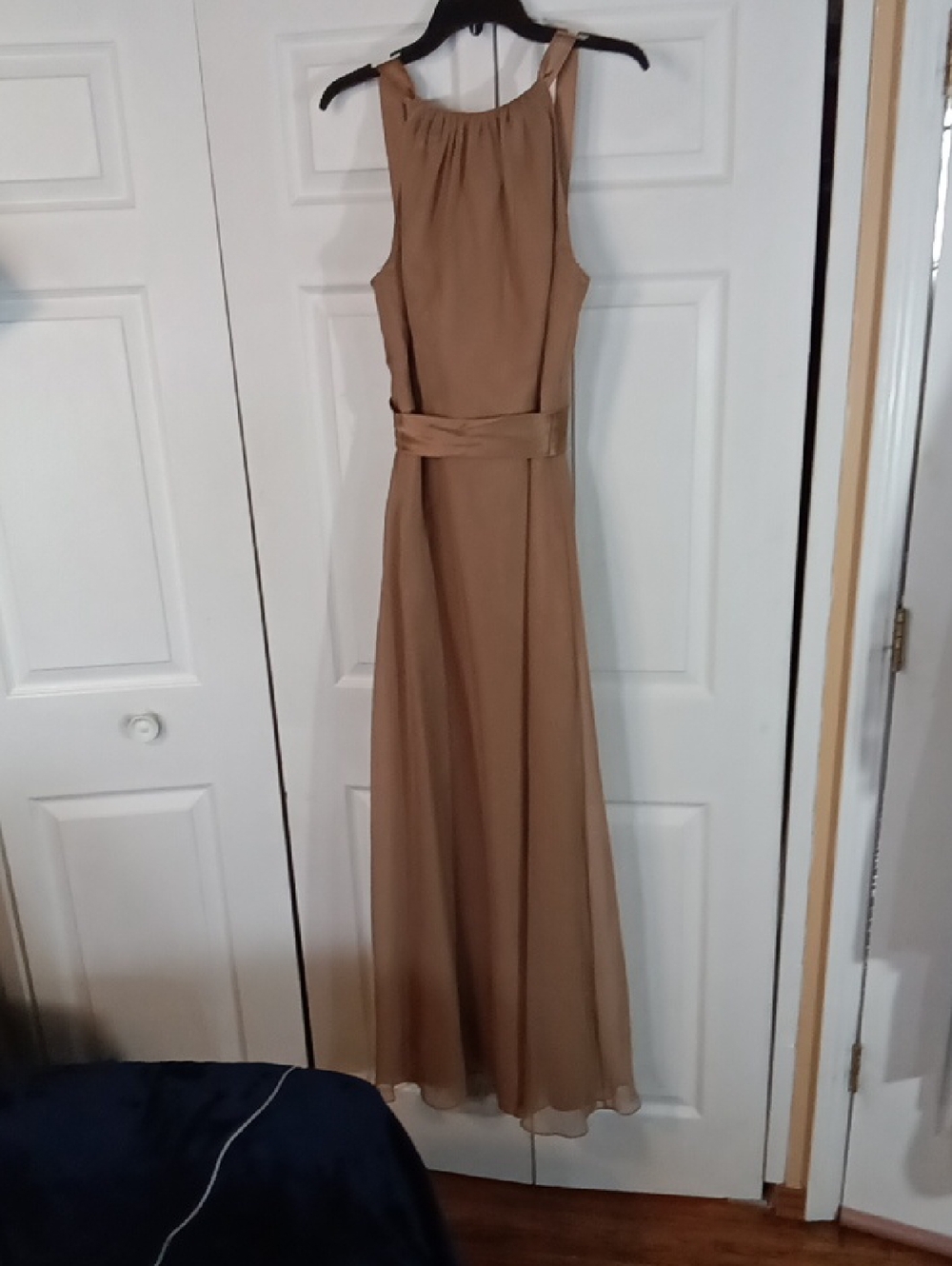 After Six 6548s Chiffon Bridesmaid. Dress Taupe Halter-Style Maxi Dress